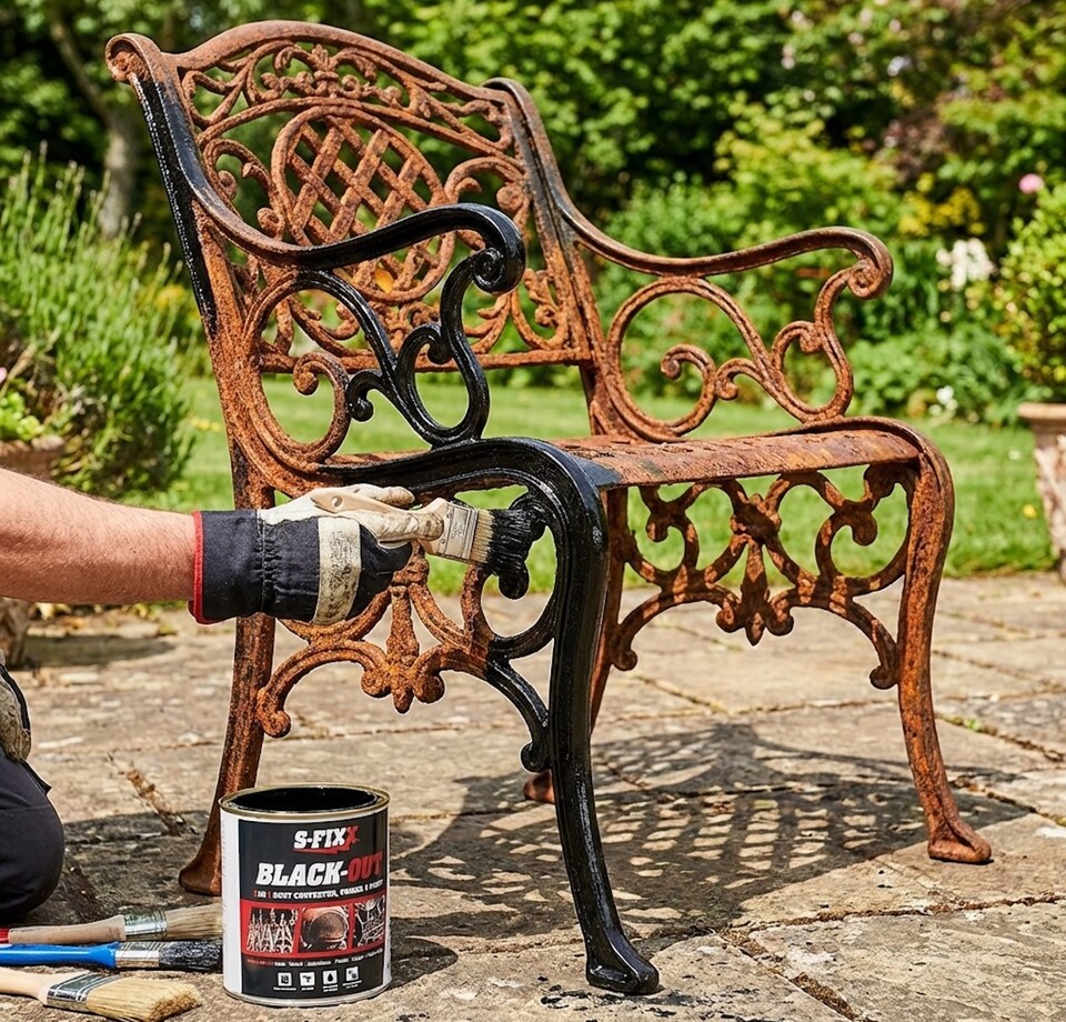 image 1 of S-FIXX BLACKOUT 3 in 1 RUST CONVERTER, PRIMER & PAINT 1LTR