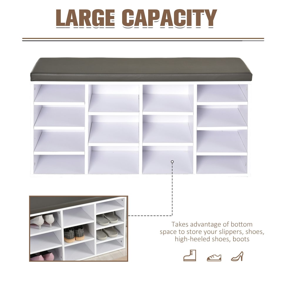 image 1 of Multi-Storage Shoe Rack w/ 14 Compartments Cushion Moving Shelves for Home White