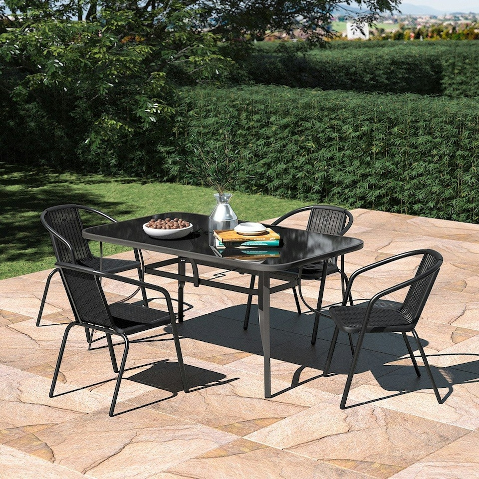 image 1 of Living and Home Metallic and Tempered Glass Garden Table with Parasol Hole Outdoor