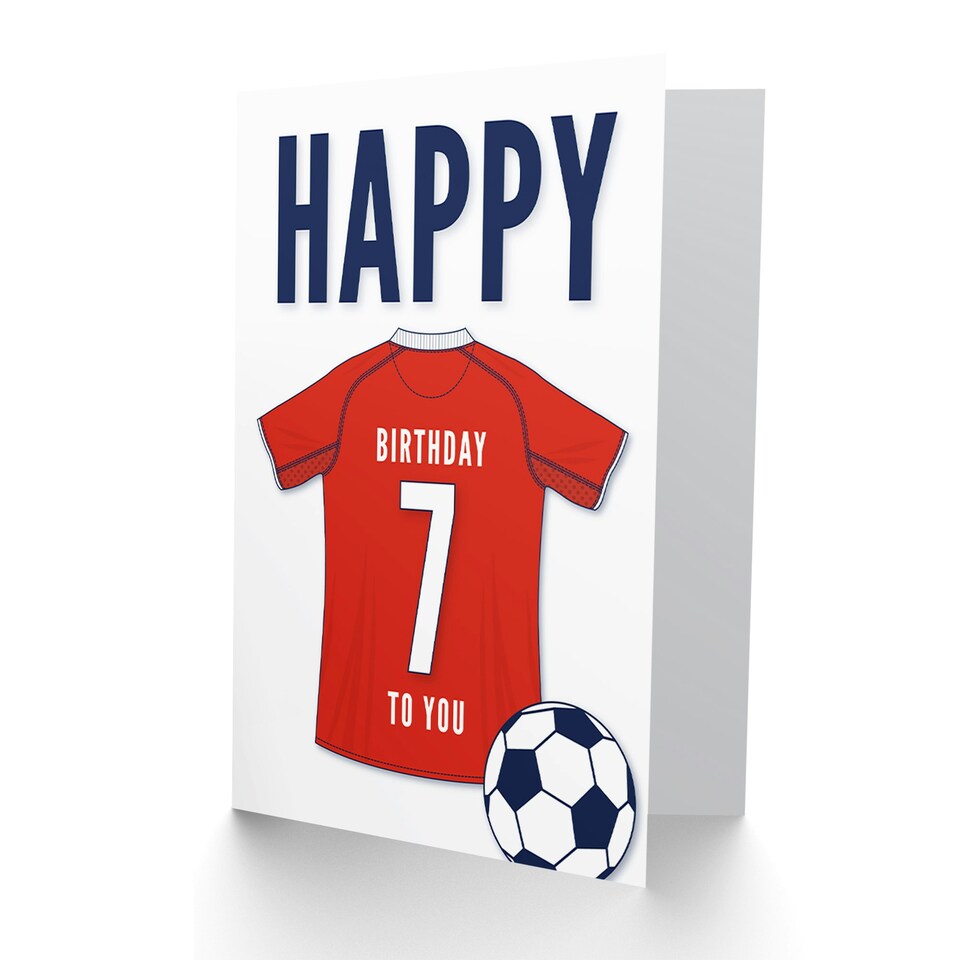 image 1 of Football Strip Kit Red Jersey Top On Age 7 Year Old Child Kids 7th Birthday Card