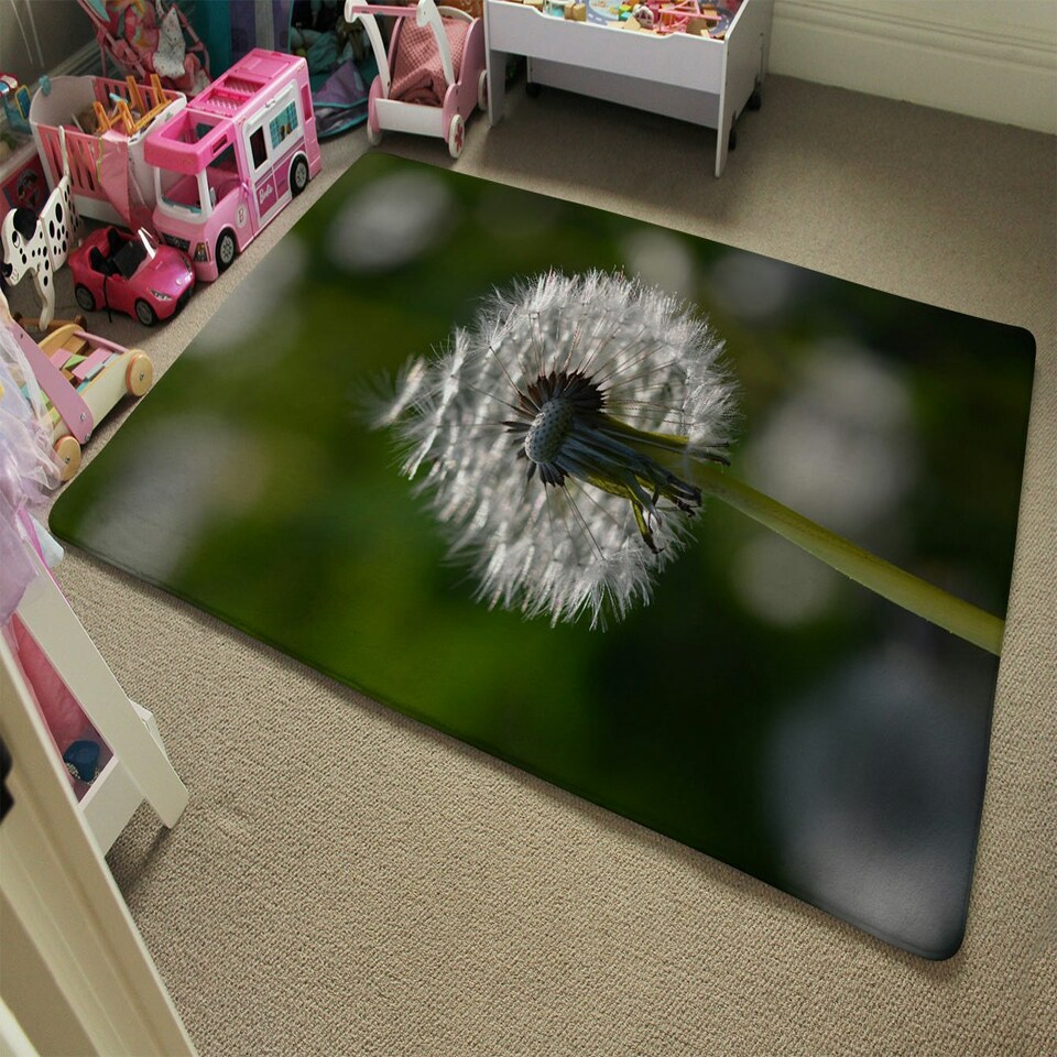 image 1 of Seedhead of a Dandelion in spring, on a field close up flower head, fluffy flower (Rug) Cream | M