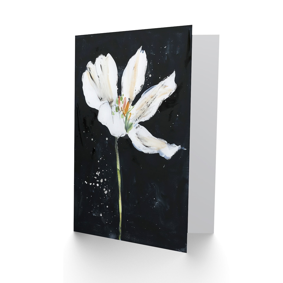 image 1 of Greeting Card Abstract White Lily Flower Black Floral Painting
