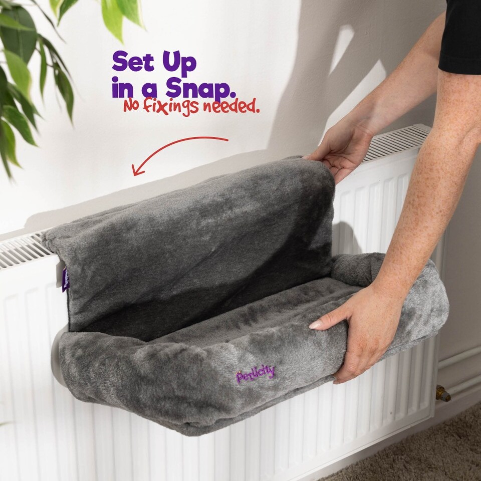 image 1 of Snuggle Padded Cat Radiator Bed Grey