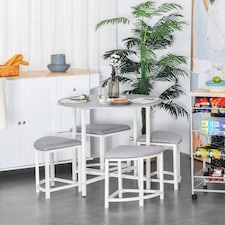 HOMCOM Modern Round Dining Table Set with 4 Upholstered Stools for Dining Room, Kitchen, Dinette