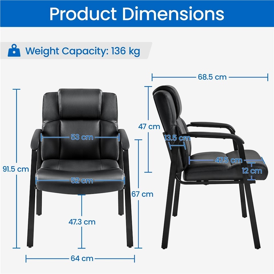 image 1 of Yaheetech Set of 2 Faux Leather Office Guest Chairs Black Black