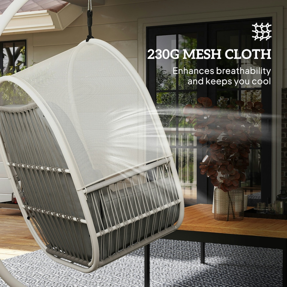 image 1 of Outsunny Hanging Egg Chair w/Stand & Cushions, Dark Grey Grey | Light Grey
