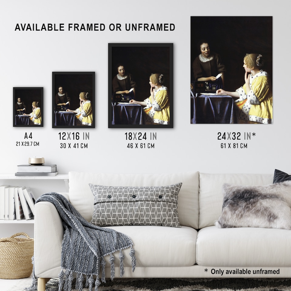 image 1 of Mistress and Maid Portrait Vermeer Vintage Huge Wall Art Print 18X24 In