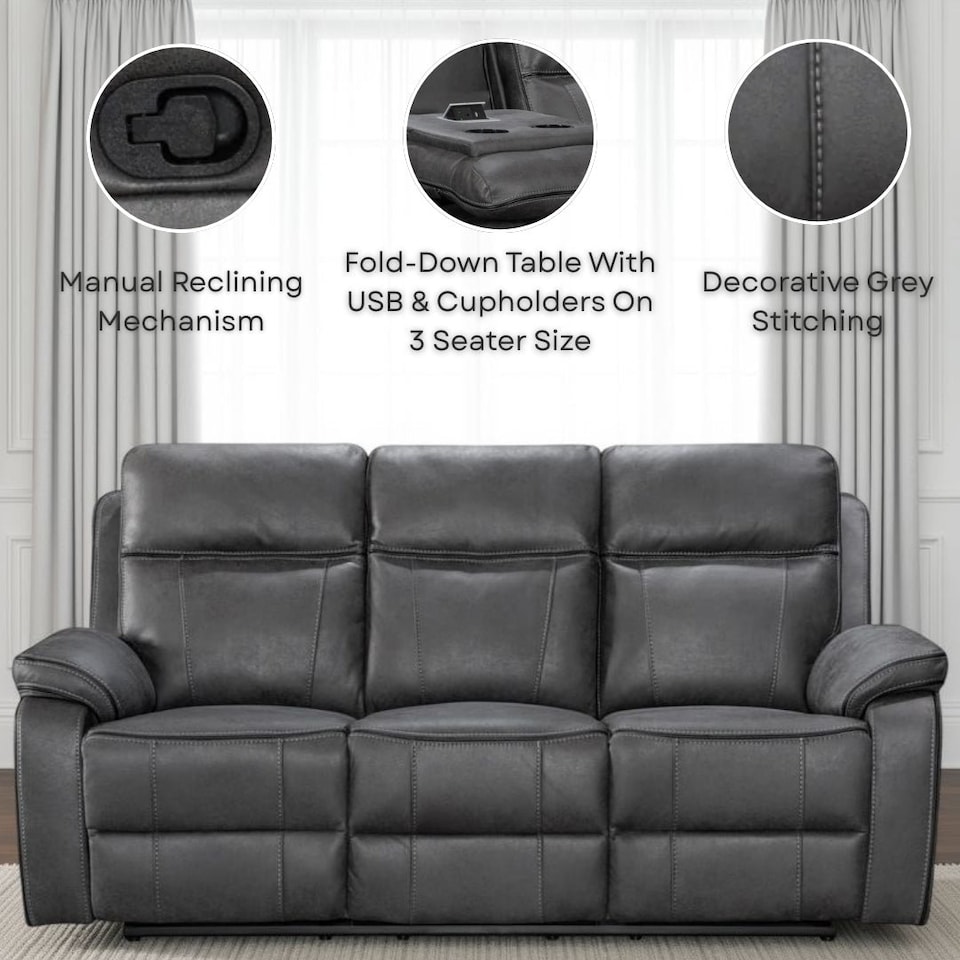 image 1 of Faux Leather Grey Manual Recliner Chair VEGAS