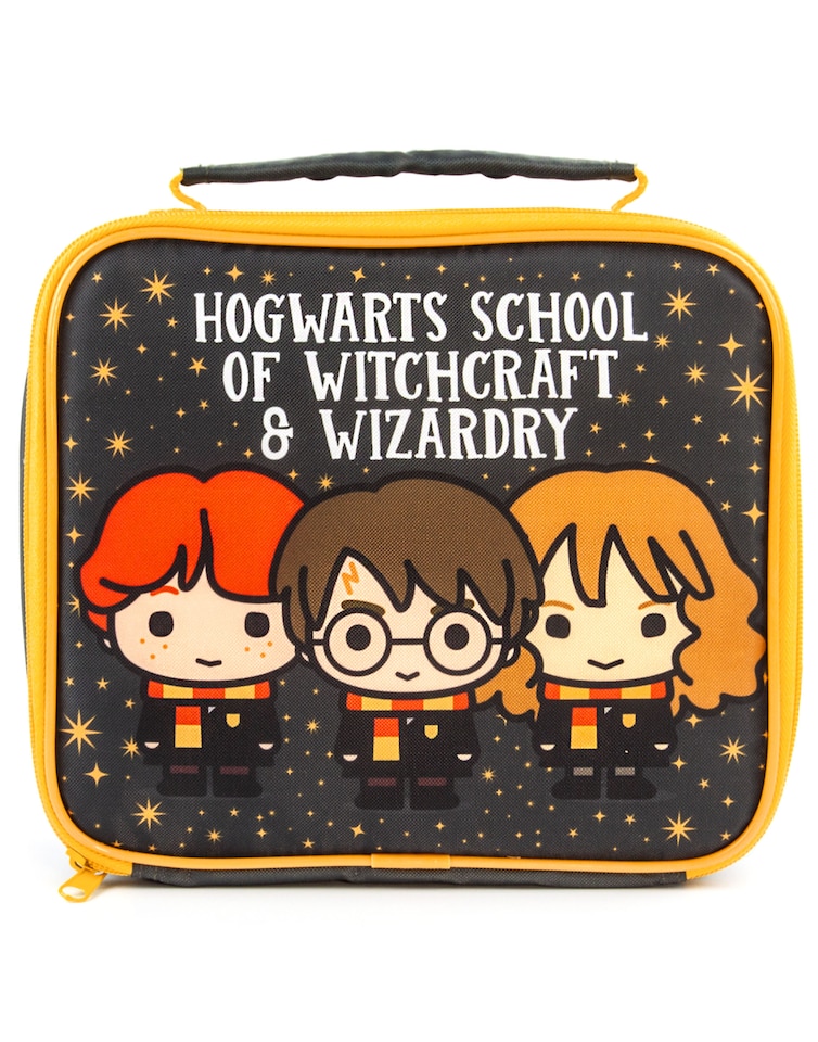 image 1 of Harry Potter Lunch Bag and Bottle Set | Character Adventure Harry, Ron, Hermione Chibi | Kids Food Carrier with Water Bottle | Insulated Bag Keeps Food Fresh