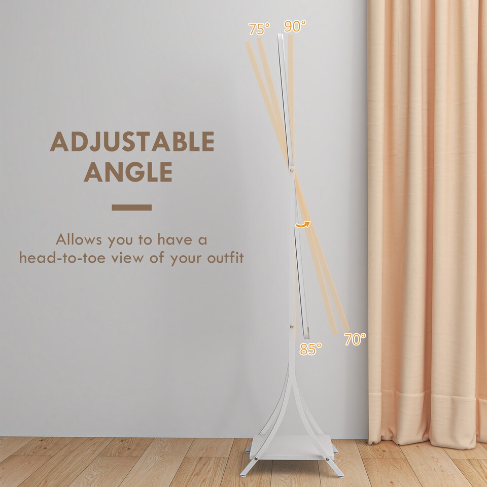 image 1 of HOMCOM Full Length Mirror with LED Lights, Dimmable Free Standing Full Body Mirror with 3 Temperature Colours, Adjustable Angle and Storage Shelf for Bedroom, Living Room, Hallway, White