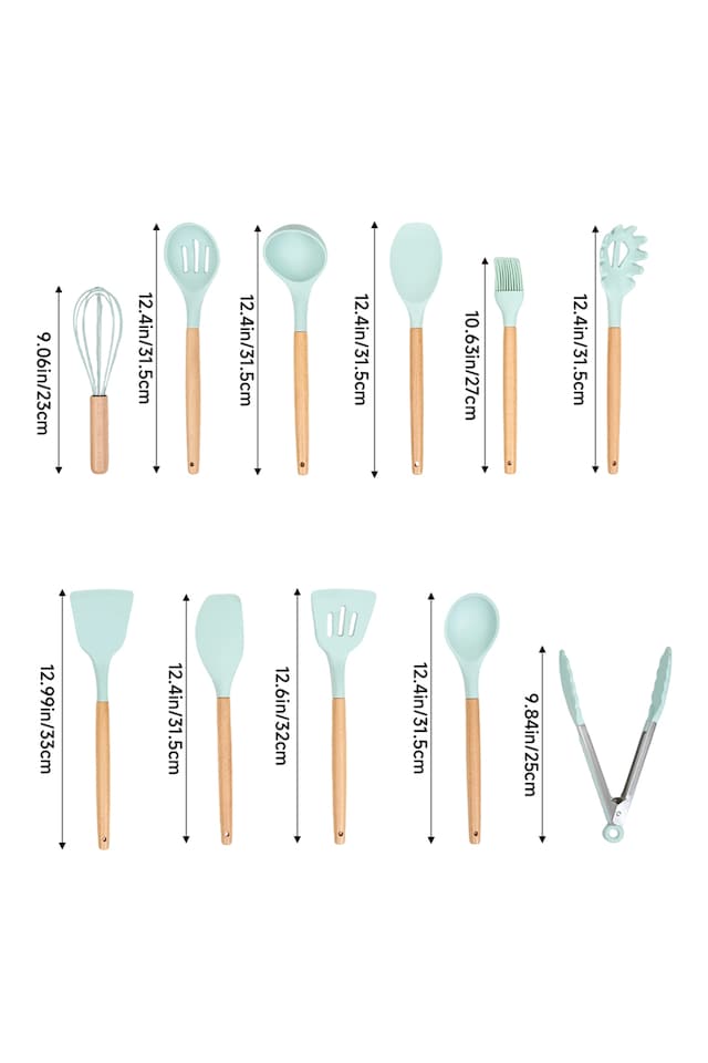 image 1 of Living and Home Silicone Kitchen Cooking Utensils Set | Green