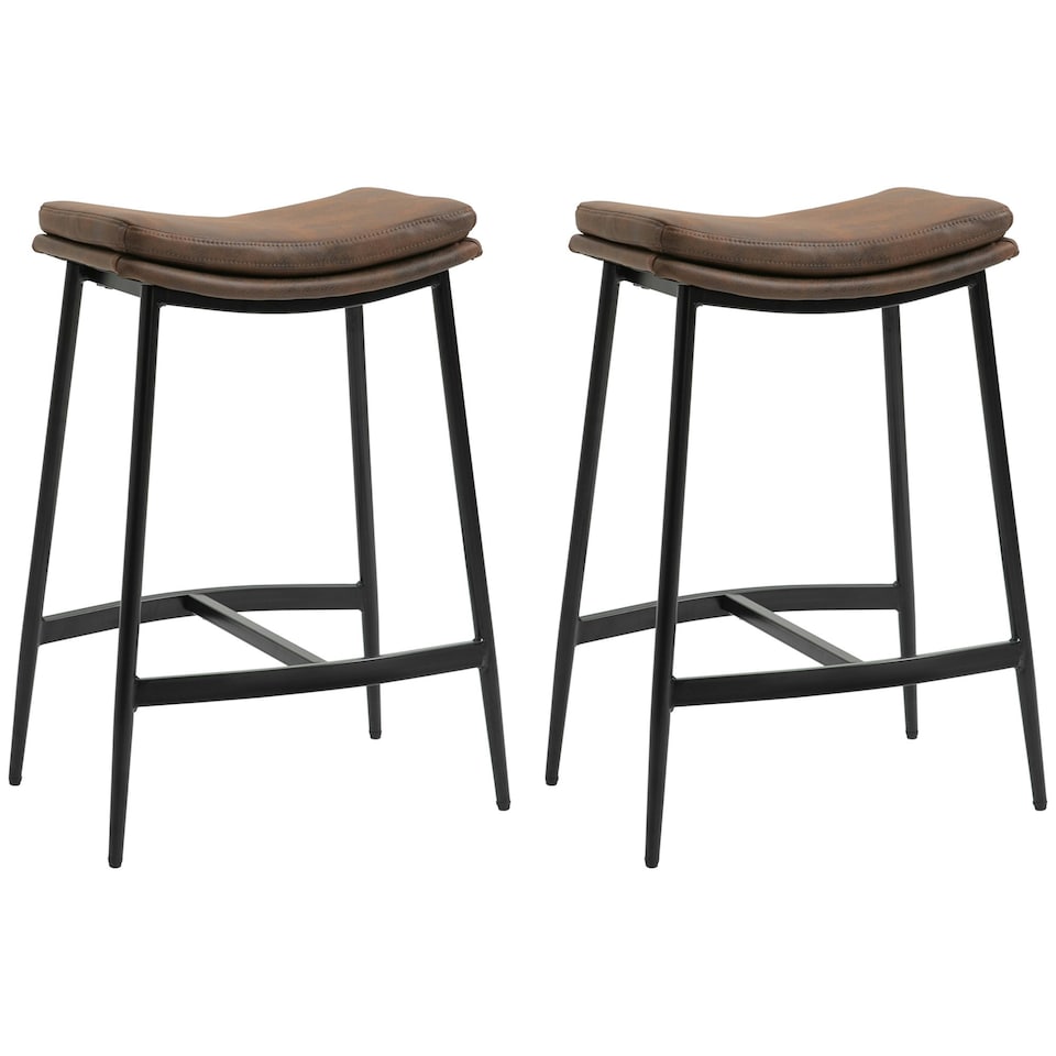 image 1 of HOMCOM Breakfast Bar Stools Set of 2 Upholstered Barstools w/ Curved Seat Brown