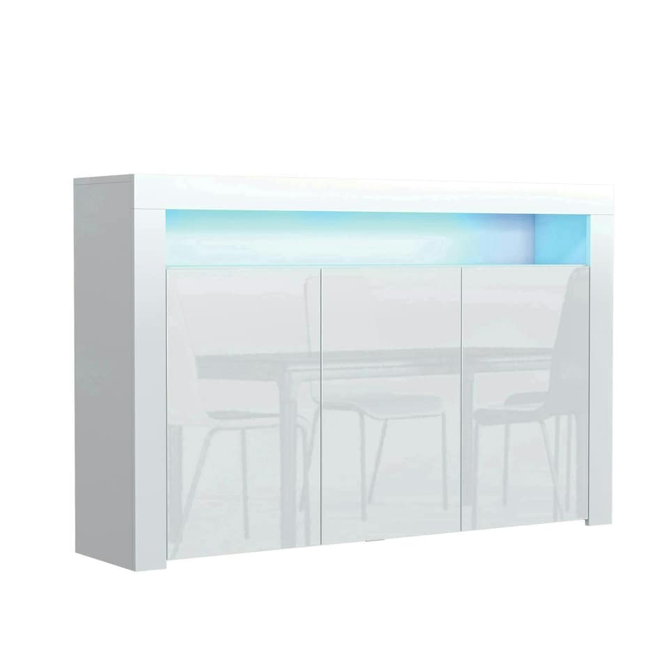 image 1 of Sideboard 155cm White Gloss Doors White Matt Body Free LED Light | White