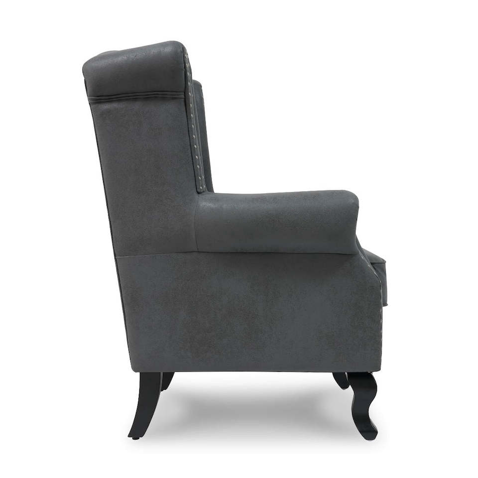 image 1 of Faux Leather Suede Grey Britannia Wing Back Chair with Union Jack Flag
