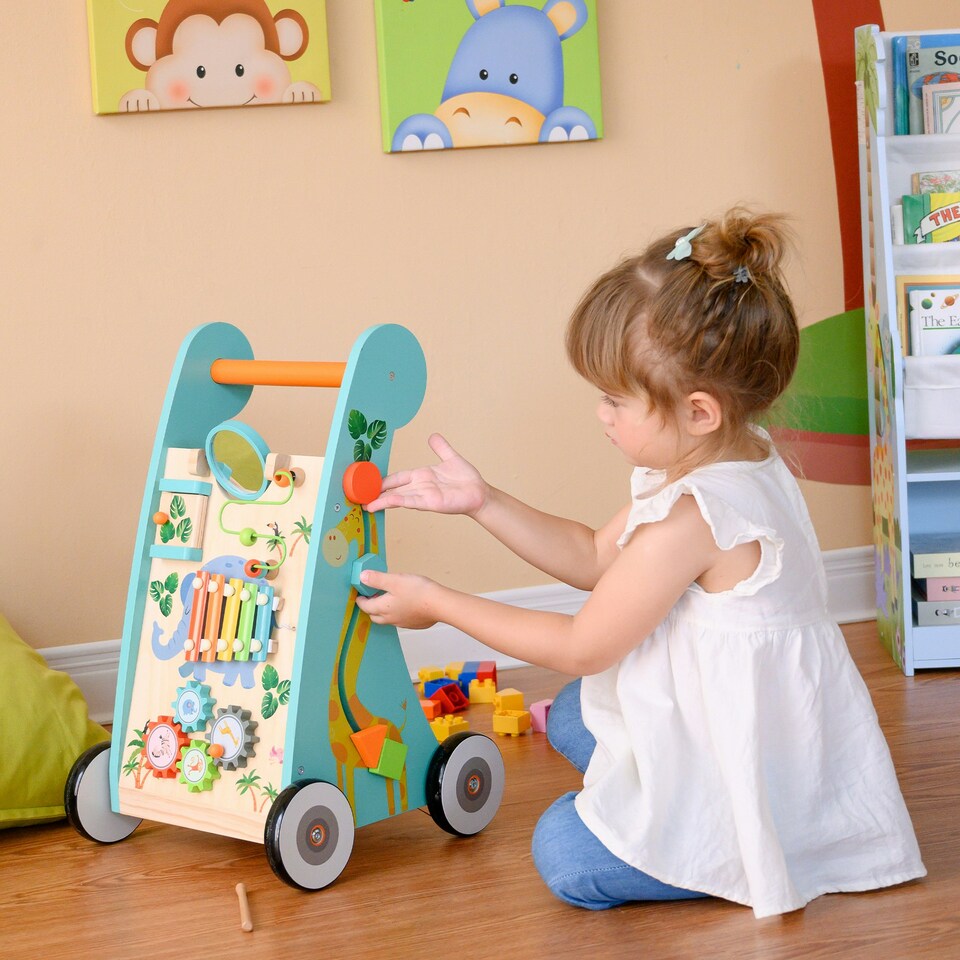image 1 of Teamson Kids Preschool Play Lab Safari Animal Toddler Walker & Activity Station, Multi