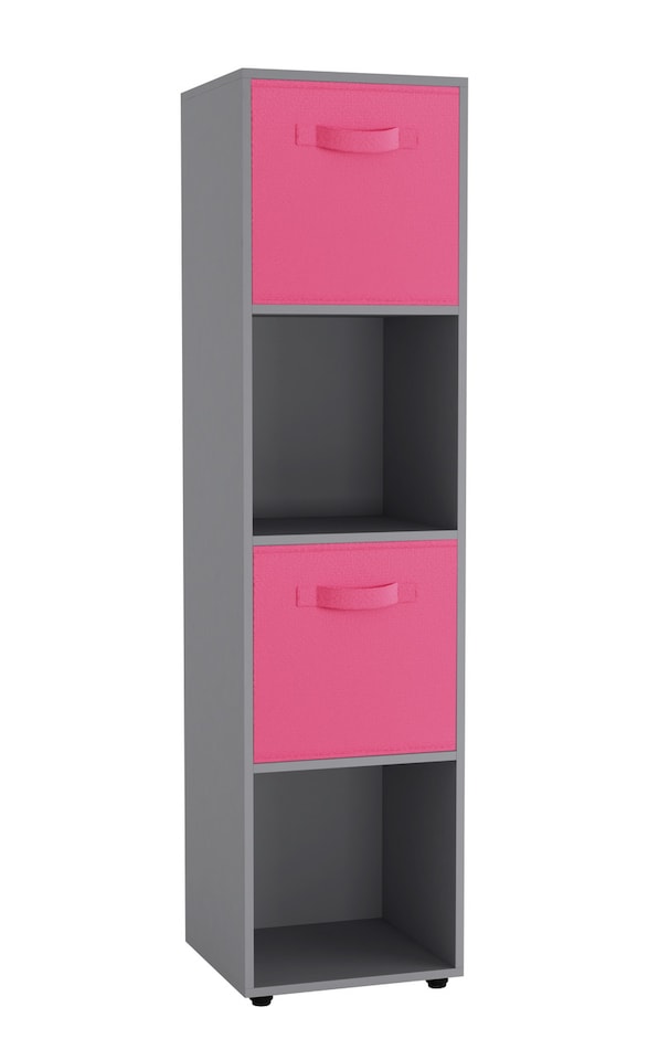 image 1 of 4 -Cube Tall Shelving Unit With Non Woven Inserts | Grey | Grey & Dark Pink | 1