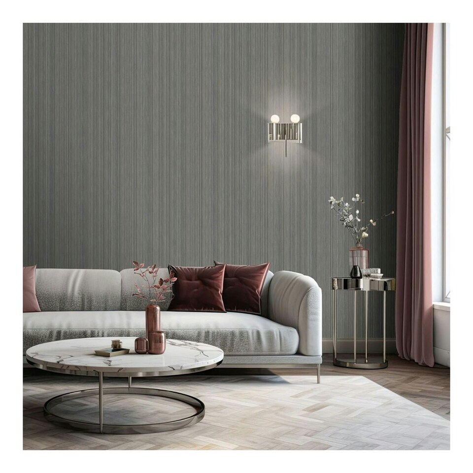 image 1 of Muriva Venezia Stripe Wallpaper - Grey - 10m x 53cm Grey
