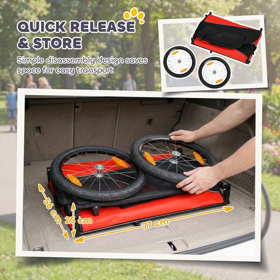 image 1 of PawHut Dog Bike Trailer for Small & Medium Pets with 20" Rubber Wheels, Red