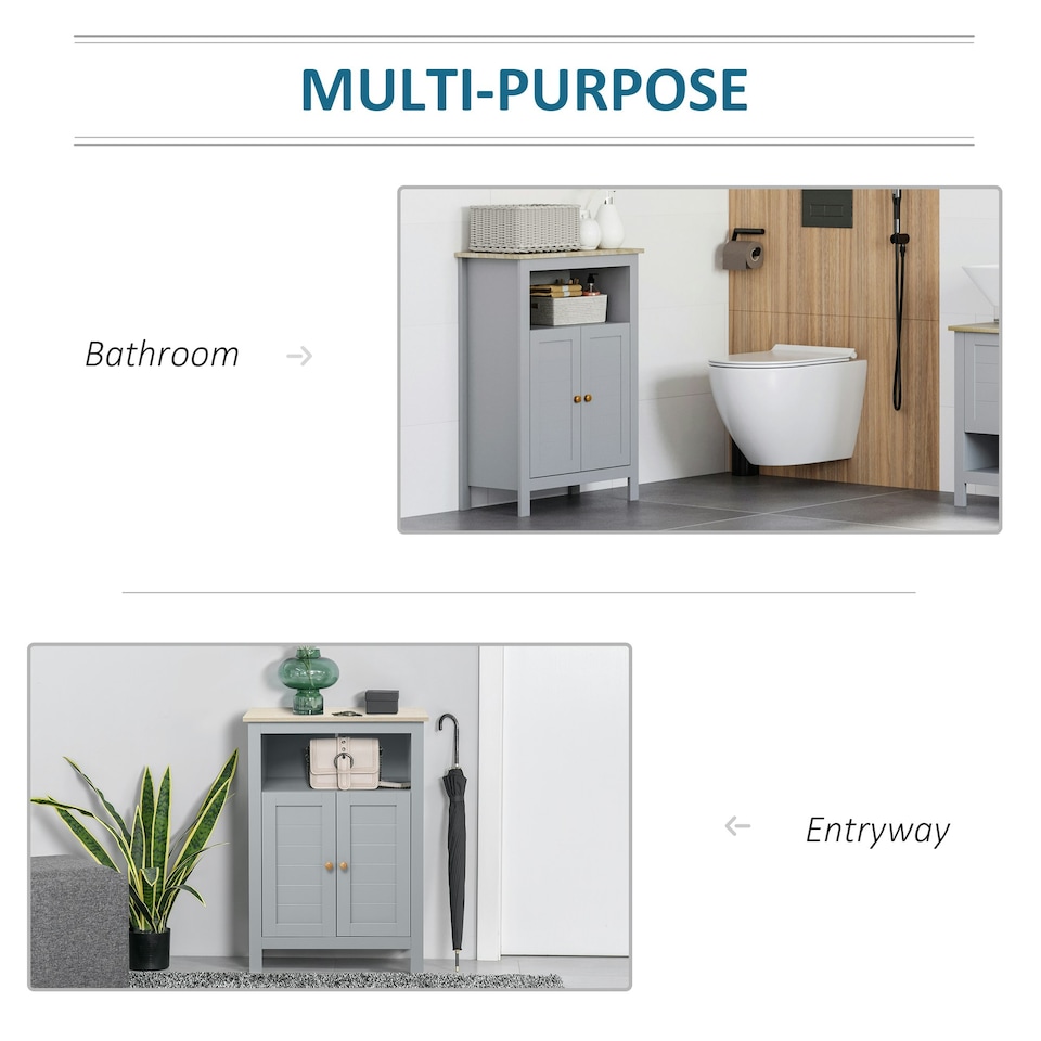 image 1 of kleankin Bathroom Floor Storage Cabinet Standing Unit W/ Doors Adjustable Shelf