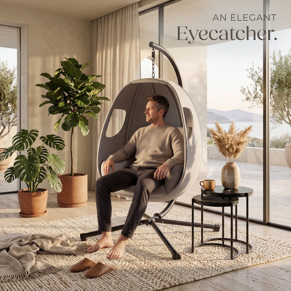 image 1 of Hanging Egg Chair Anika - with frame and extra thick seat cushion | Grey | light grey | One Size | 1