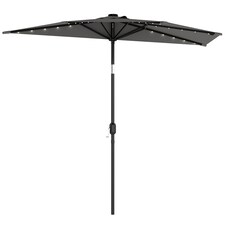 Outsunny 2.6 m Half Parasol with Solar Lights, UPF50+ Semi Round Umbrella | Grey | Dark Grey | 265 x 135 x 239 cm