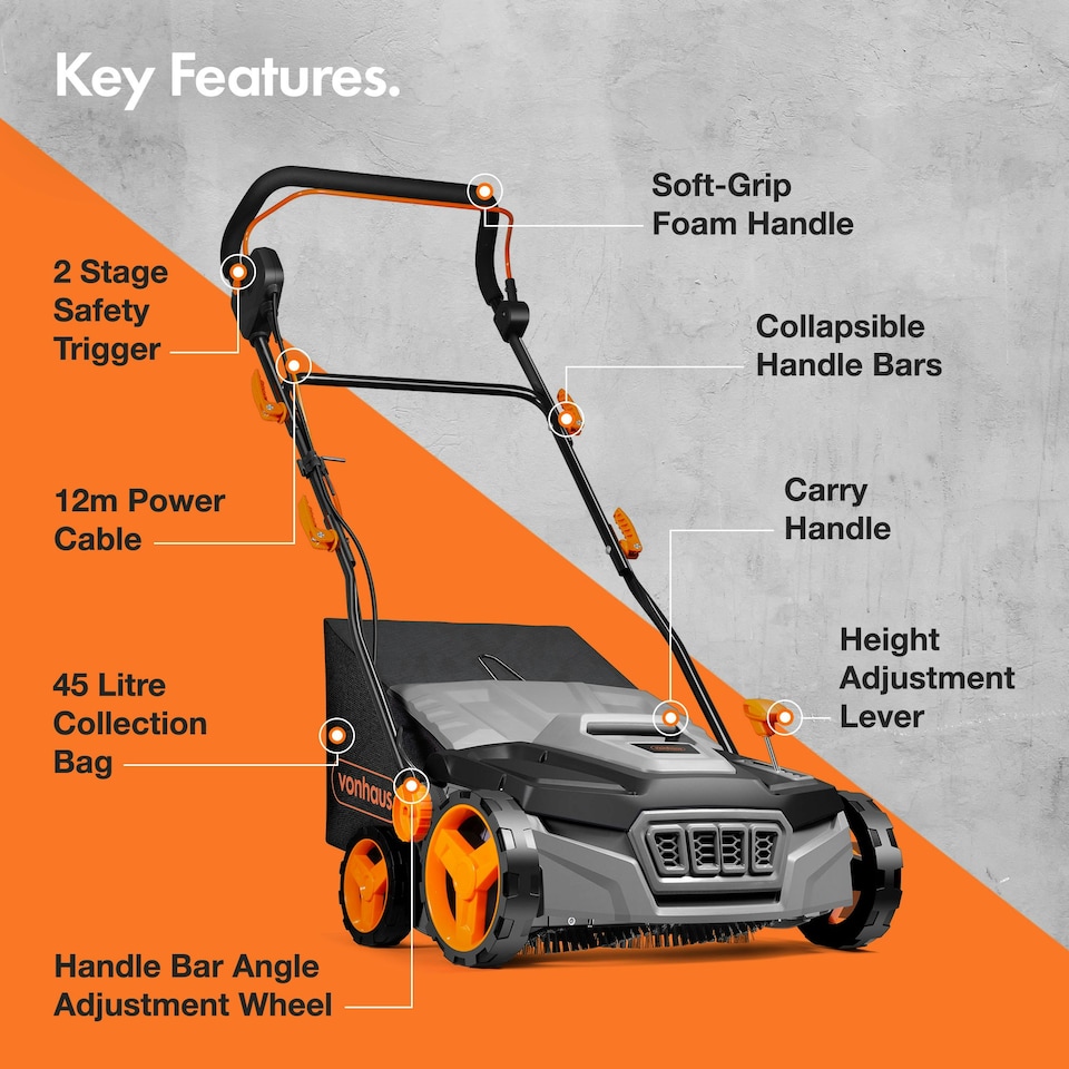 image 1 of VonHaus Artificial Grass Brush Sweeper Cleaner Machine 1800W