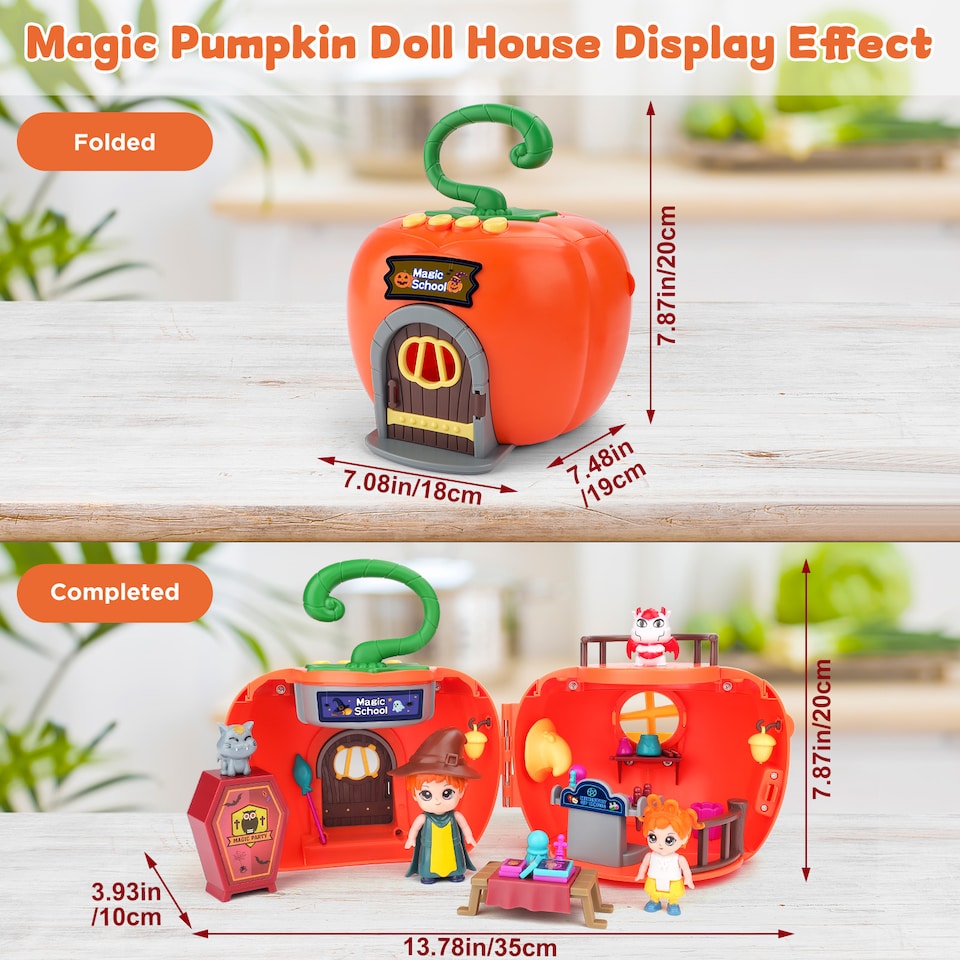image 1 of Magic Pumpkin Doll House Playset with Characters Furniture and Classroom Accessories