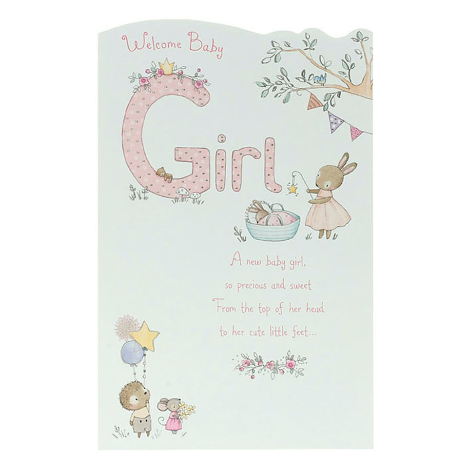 image 1 of Girl Birth Congratulations Card - Cute Animals