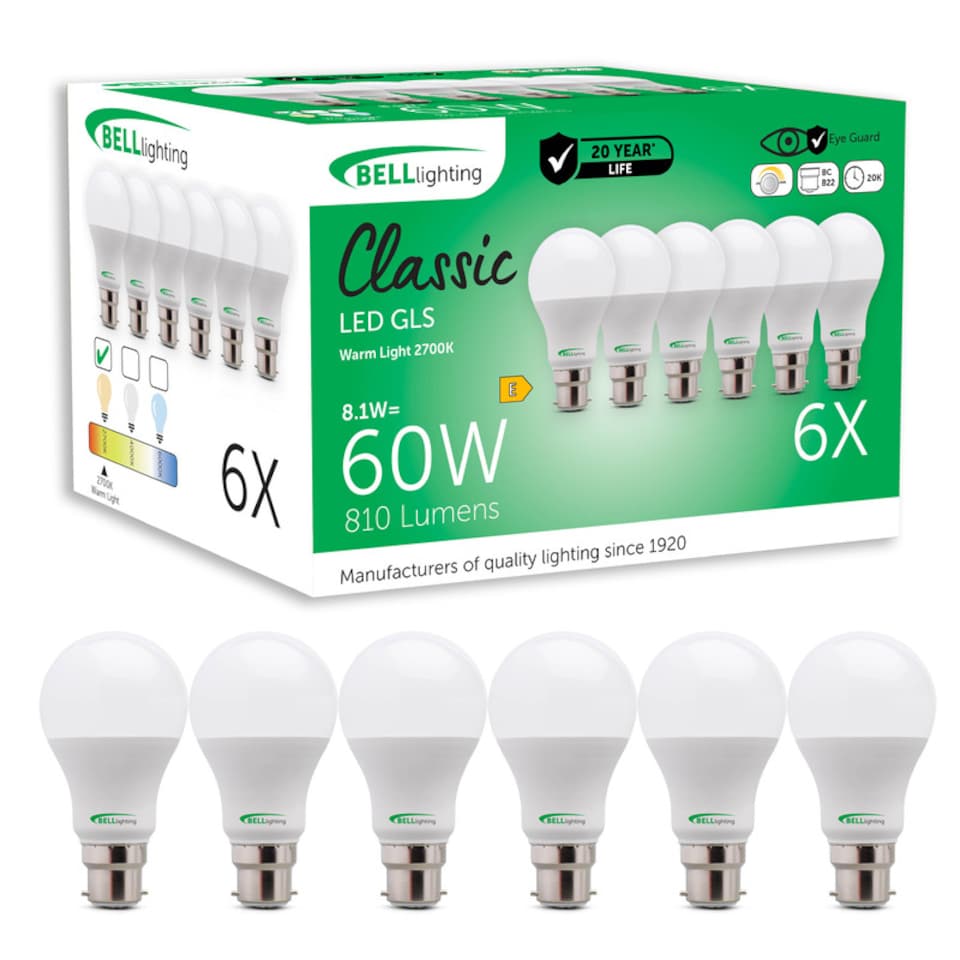 image 1 of BELL Lighting B22 Bayonet Dimmable 8.1W LED GLS Light Bulb Warm White 2700K