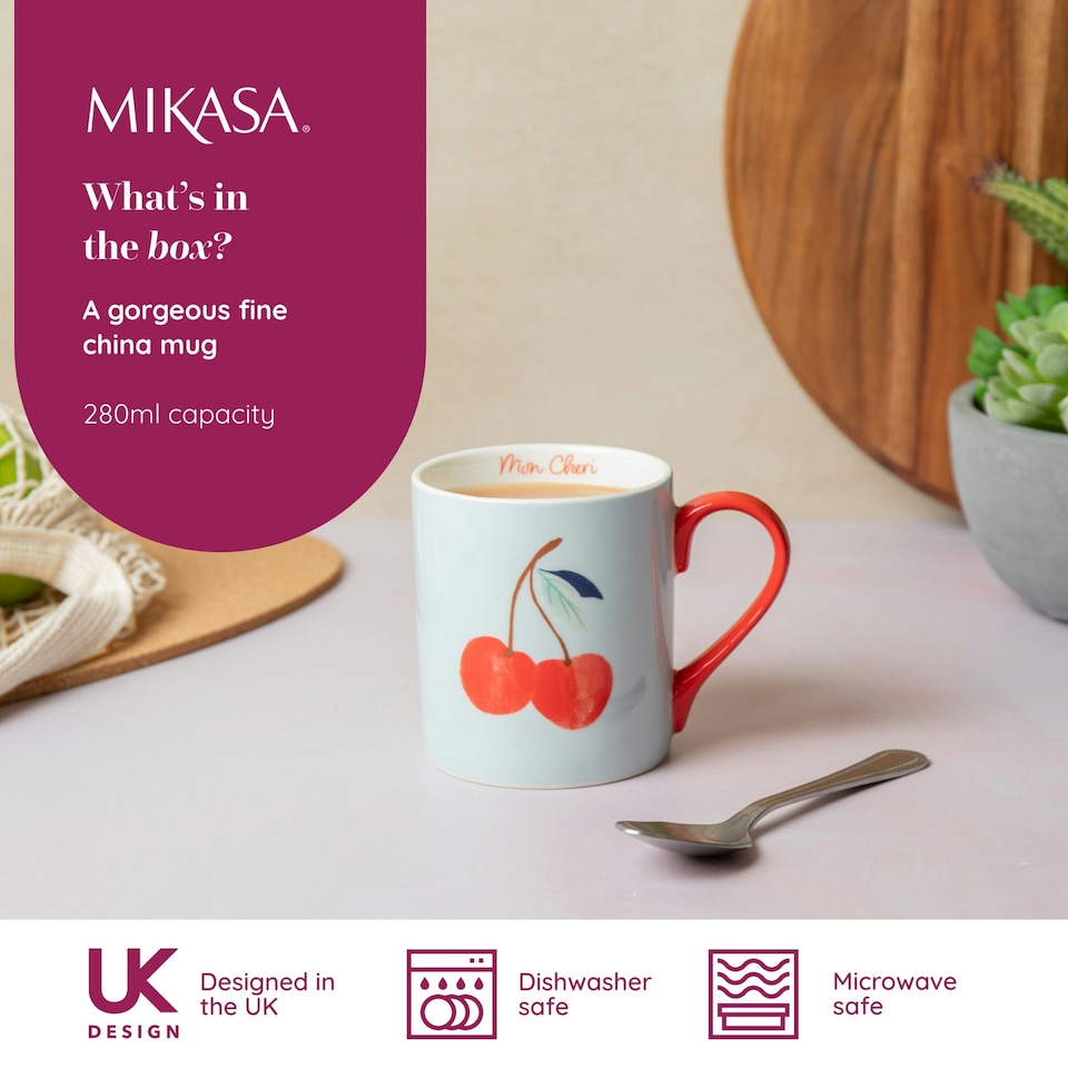 image 1 of Mikasa Cherry Straight-Sided Porcelain Mug, 280ml | Blue