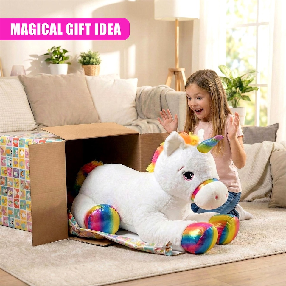 image 1 of The Magic Toy Shop Giant Unicorn Teddy Plushie 110cm Large Soft Stuffed Animal Toy
