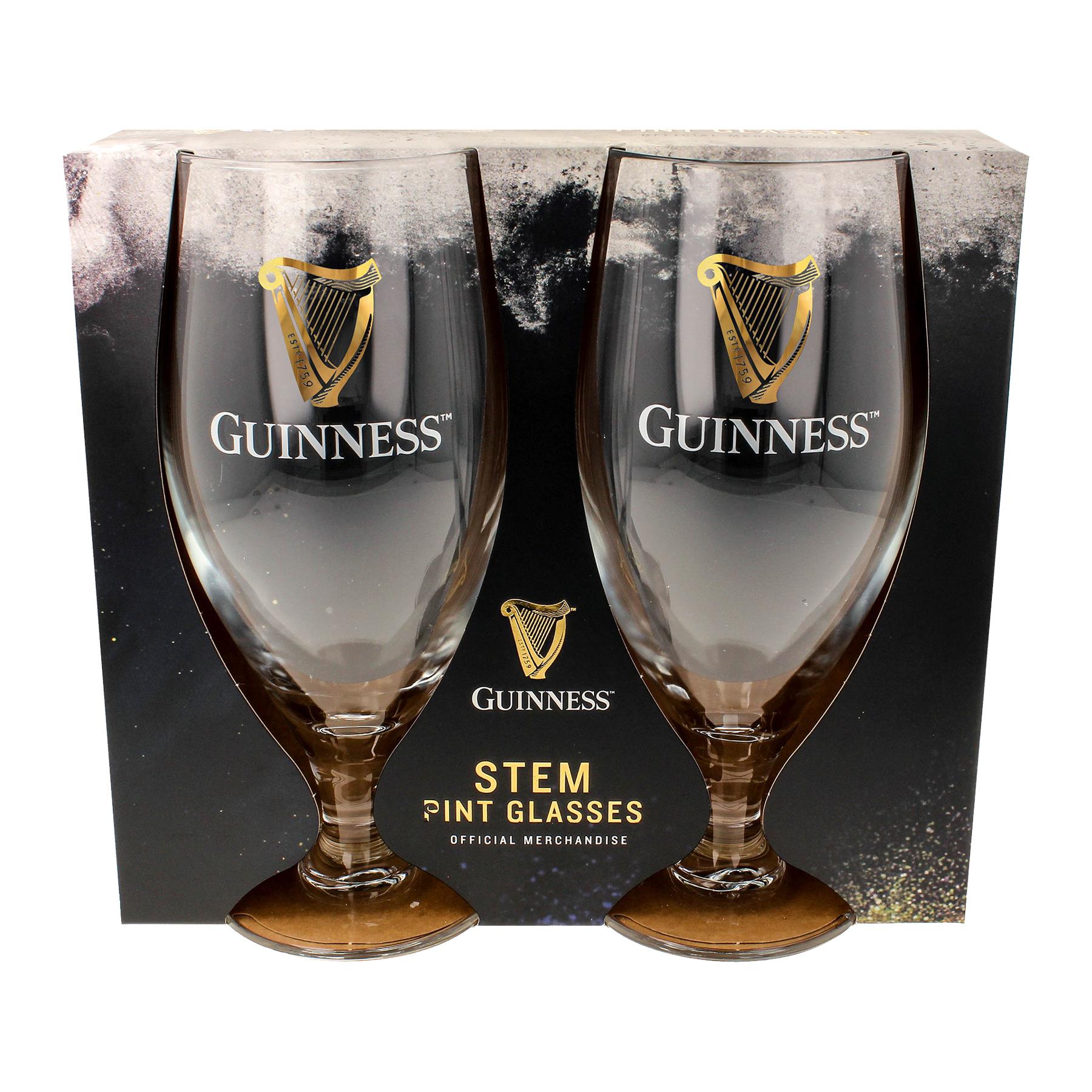 Guinness Stemmed Pint Glass Set - 2 Piece Large Reusable Glass Craft Beer Drinking Tulip Lager Ale Pub Kitchen Tumbler Cups Set