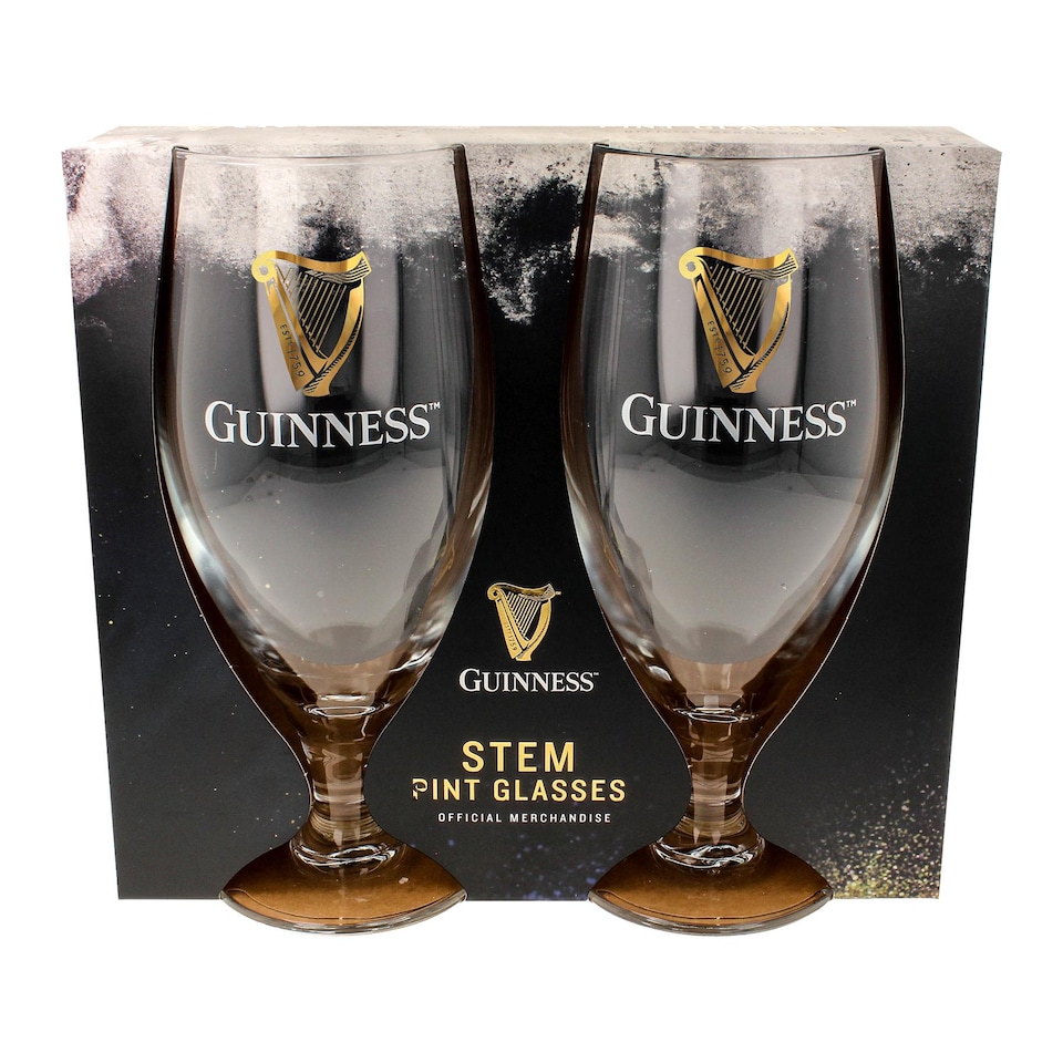 image 1 of Guinness Stemmed Pint Glass Set - 2 Piece Large Reusable Glass Craft Beer Drinking Tulip Lager Ale Pub Kitchen Tumbler Cups Set