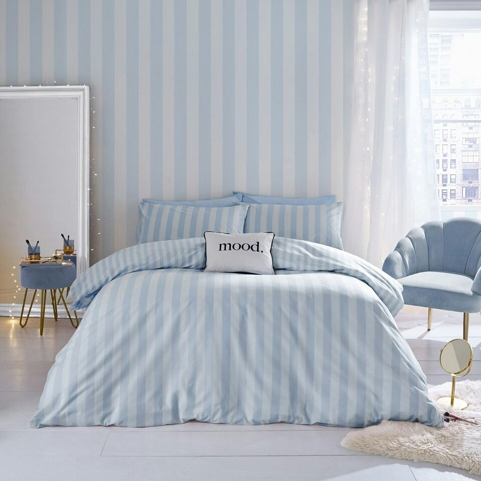 image 1 of Muriva Sassy B Stripe Tease Wallpaper - Blue/White - 10.05m x 53cm Blue