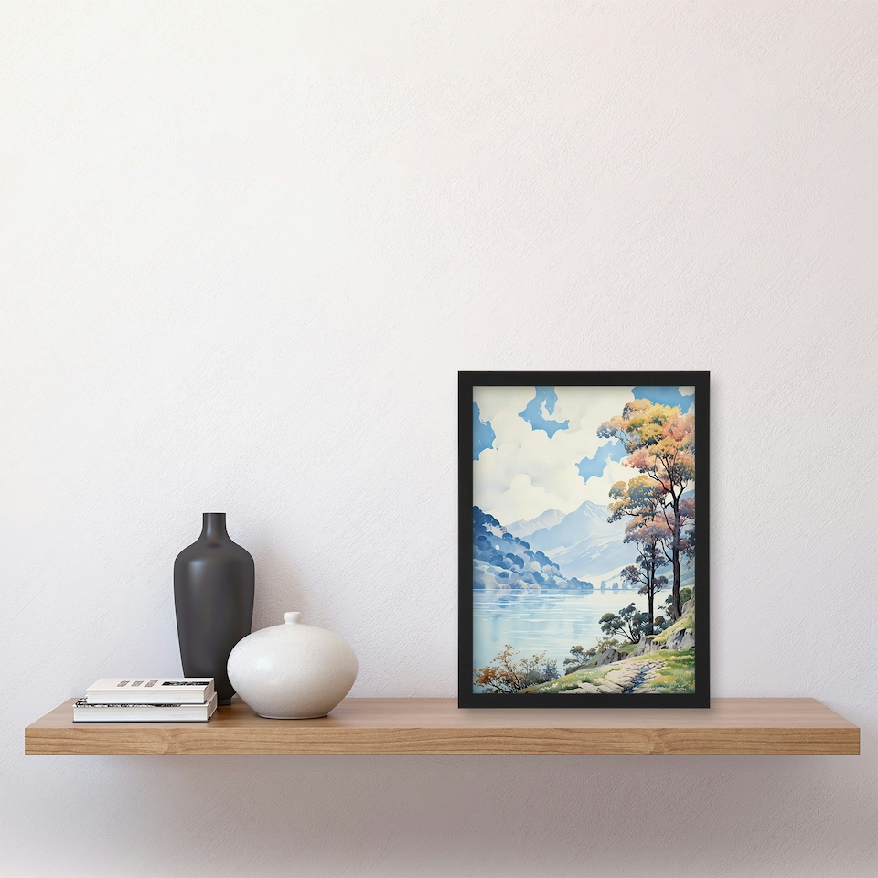 image 1 of Scenic Lake District Landscape Autumn Trees Black Framed Wall Art Print A4