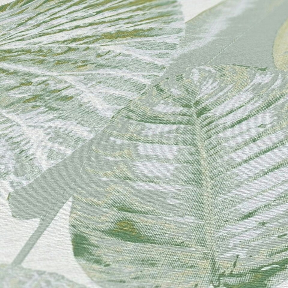 image 1 of AS Creation Famous Garden Tropical Leaves Textured Wallpaper - Green/Grey/Gold - 10m x 53cm Green