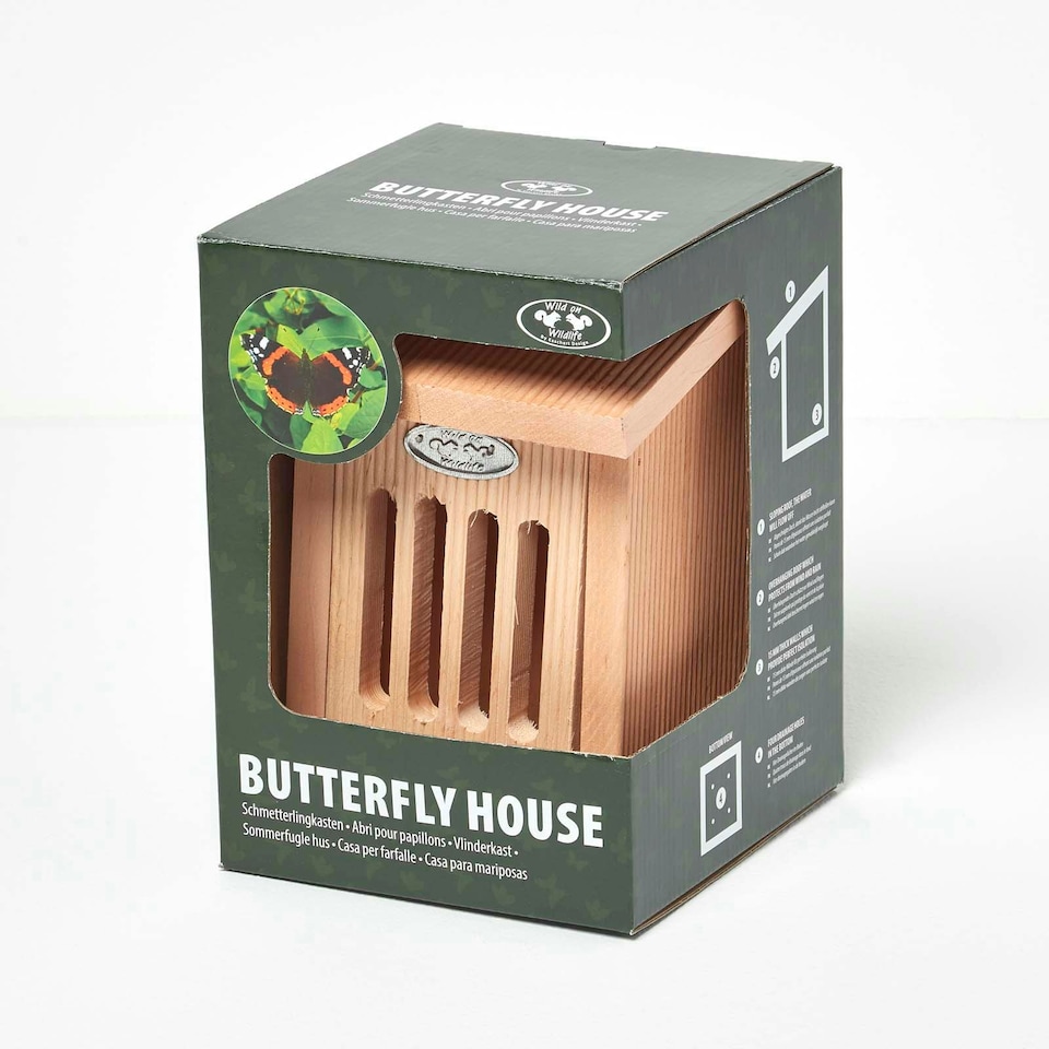 image 1 of Homescapes Real Alder Wood Butterfly House Multi