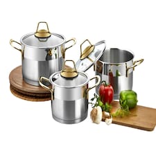 Luna Collection 6-piece Stainless Steel Mini Cookware Set (Gold Handles)