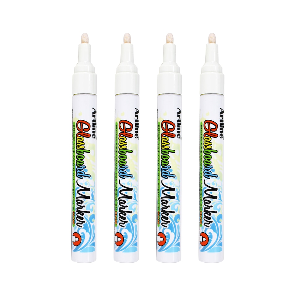 image 1 of Artline Glassboard Markers White 4 Pack