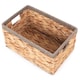 image 3 of Small Water Hyacinth With Grey Rope Border Rectangular Storage Basket | Brown | Brown