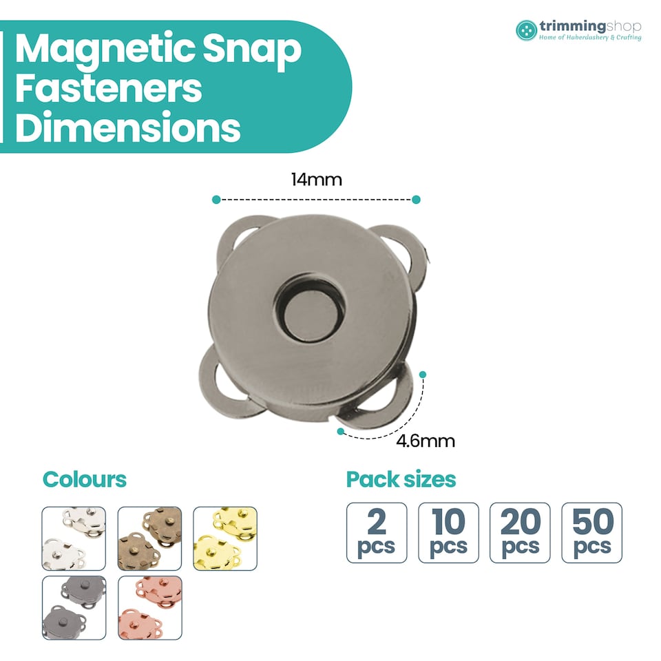 image 1 of 14mm Sew On Magnetic Press Stud Clasps, 2-Part Snap Fasteners - 2pcs