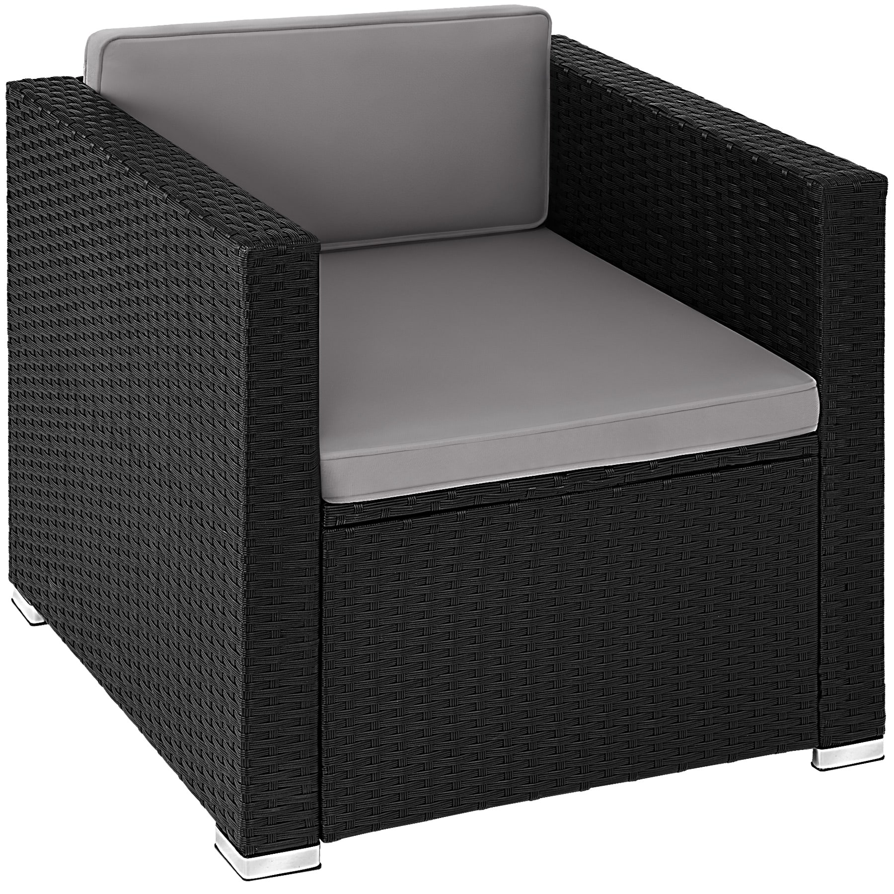 Rattan Garden Armchair Lignano in UV-Resistant Polyrattan with Seat and Back Cushions | Black | black | 1