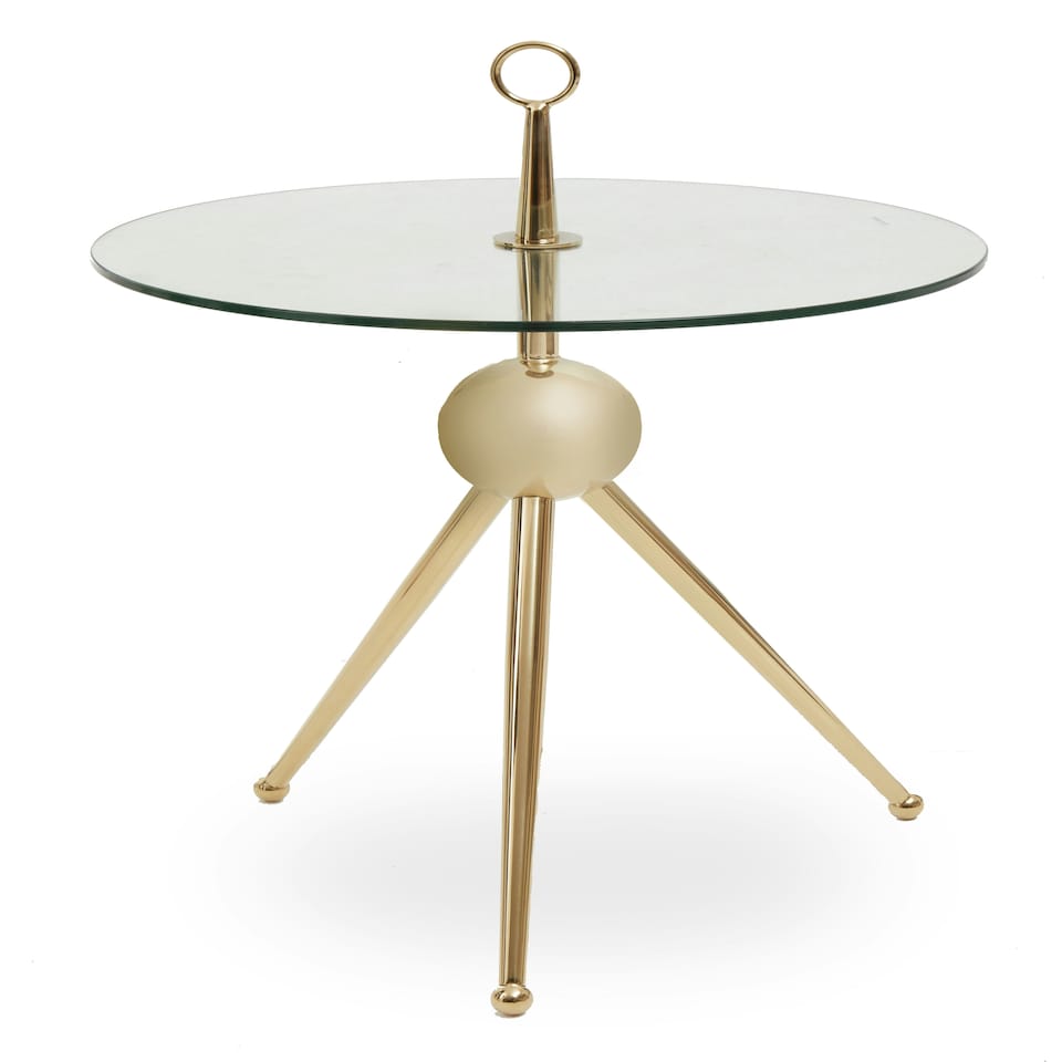 image 1 of Interiors by Premier Clear Glass Gold Frame Side Table, Stylish Design End Table with Tripod Metal Legs, Rose Gold Corner Table Gold