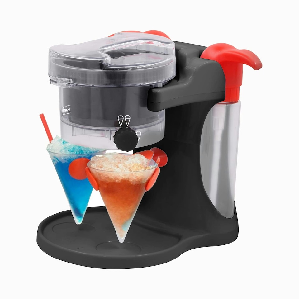 image 1 of Neo Ice Snow Cone Slushie Slushy Slush Cold Shaver Maker Ice Scraper Drinks Cocktail Machine Electric Crusher Dispenser with 4 Straws & 4 Cups (Black)