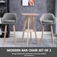 image 4 of HOMCOM Set of 2 Bar Stools Modern Upholstered Seat Bar Chairs with Metal Frame, Solid Wood Legs Living Room Dining Room Fabric Furniture - Grey
