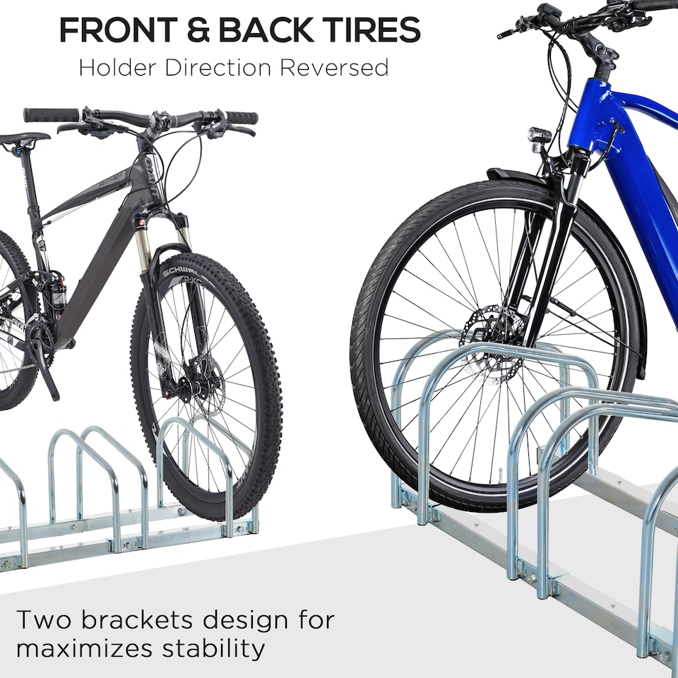 image 1 of HOMCOM Bike Parking Rack Bicycle Locking Storage Stand for 5 Cycling Silver