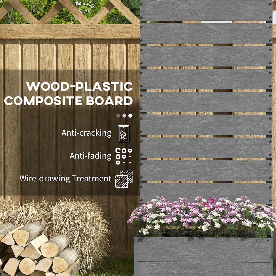 image 1 of Outsunny Raised Garden Bed with Trellis and Drainage Hole, Planter Box Grey