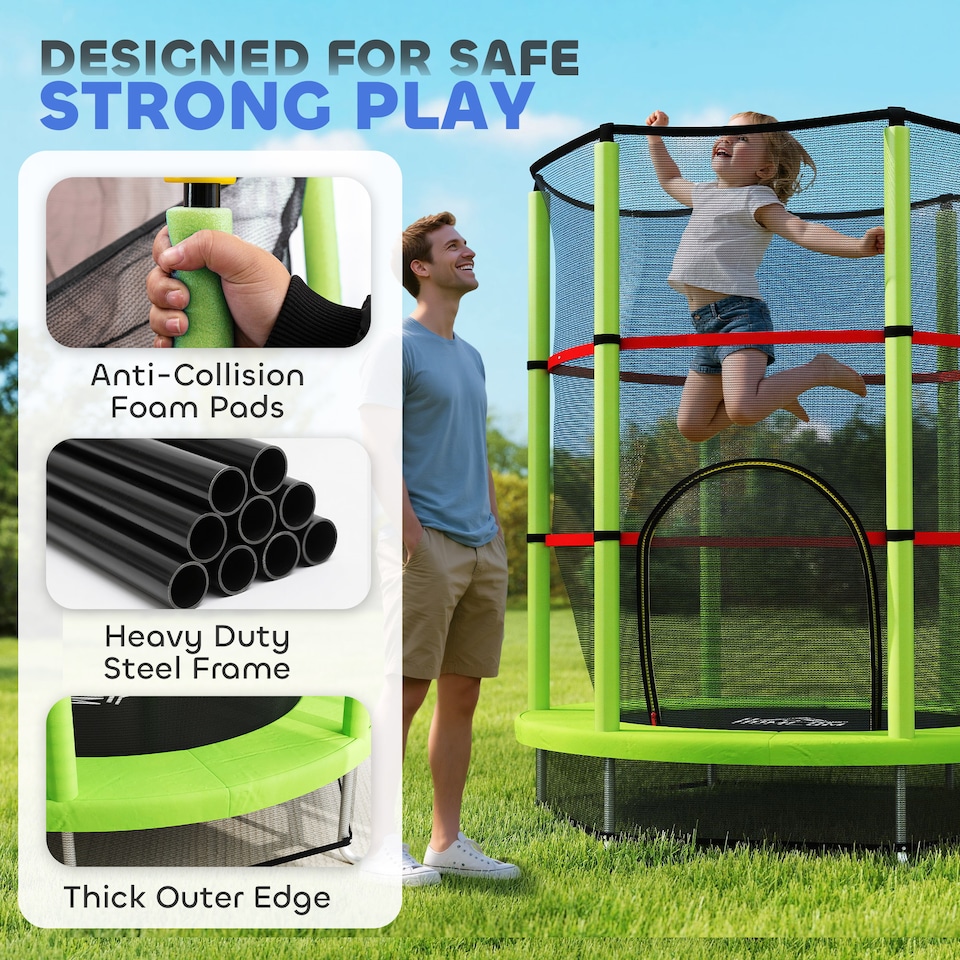 image 1 of HOMCOM Kids Trampoline Mini Bouncer w Enclosure Net for 3-6 Years Green