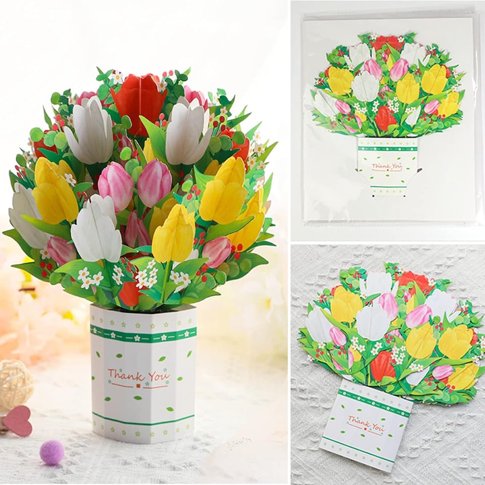 image 1 of Tulip Charm 3D Pop Up Greeting Card - Mother's Day Birthday Wedding Anniversary