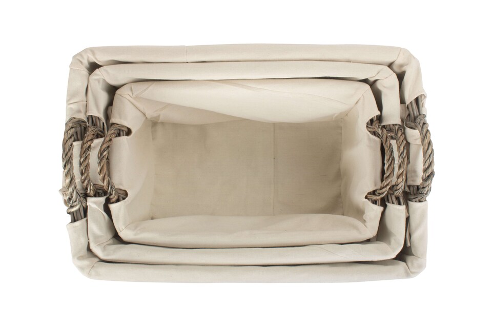 image 1 of Shallow Lined Antique Wash Storage Basket Set of 3 | White | White | Not provided
